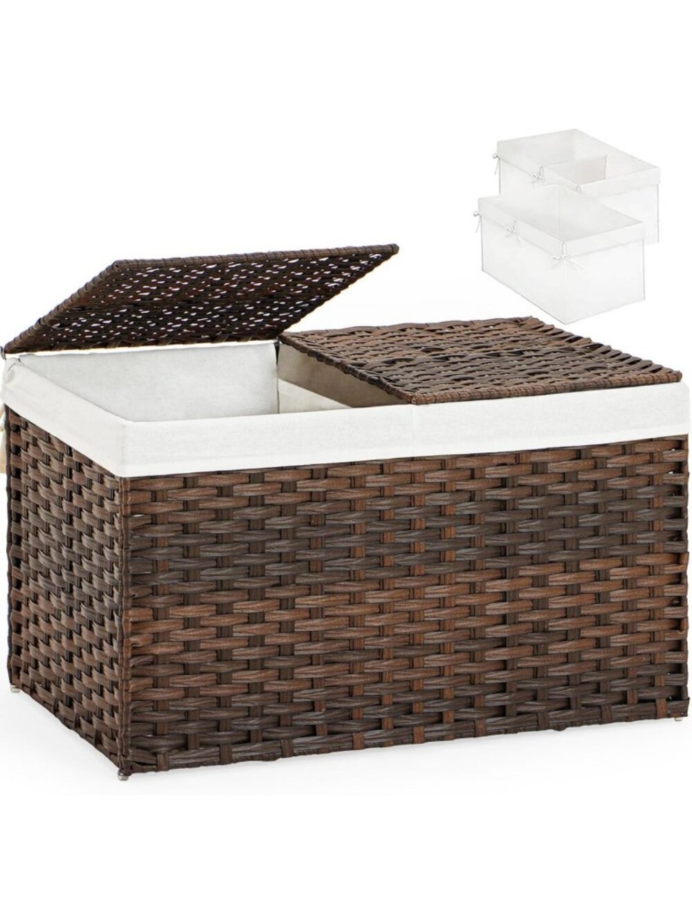 Stylish Brown Storage Basket with Lid - Durable PE Rattan Organizer Bin